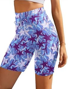 Ekouaer Women's Board Shorts High Waist Swim Shorts Beach Surf Swimwear Shorts Purple Stars,Small