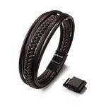 SERASAR Mens Bracelets [Braid] Brown 17cm - Bracelets for Men Jewelry for Men Leather Bracelet for Men Stainless Steel Friendship Bracelet Magnetic Wristband Boyfriend Gift Jewellery Box Gifts for Son