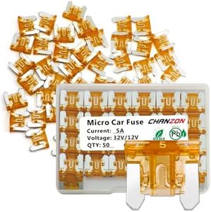 Chanzon 50Pcs 5A Low Profile Mini Micro Blade Fuse 5 Amp 32V Fast Blow Fuses for Automotive Car Truck Vehicle SUV