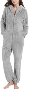 Flygo Womens Fuzzy Pajamas Fleece Onesie Pajamas Winter Warm One Piece PJs Loungewear(Grey-XL)