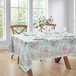 Elrene Home Fashions Spring Summer Vintage Floral Garden Cottage Border Fabric Rectangle Tablecloth, 60"x84"