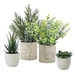 Veryhome 4PCS Artificial Plant in Pots Fake Succulents Plants in Pulp Pots Faux Eucalyptus Rosemary Topiary Shrubs Potted for Home Decorative Home Accessories Desk Living Room Decor