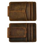 Le'aokuu Mens Rfid Money Clip Slim Wallet Genuine Leather Cowhide Credit Card Case Handy Magnet (A Dark Brown Rfid)