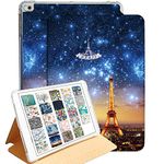 DuraSafe Cases for iPad 5/6 & Air 1/2-9.7" A1893 A1954 A1822 A1823 A1566 A1567 A1474 A1475 A1476 Printed Folio Silicone Smart Cover with Honeycomb Cooling Feature - Paris Night