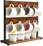 IBUYKE Rustic Coffee Mug Holder Stand, 2 Tier Countertop Mug Tree Holder Rack with Storage Base, Vintage Mug Holders for Kitchen, Holds 16 Mugs, Rustic Brown UTBJ001H