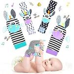 Pizoos Baby Rattle Socks Sensory Toys & Playmate for Babies, Early Development & Activity Toy Baby Wrist and Ankle Rattles 4PCS for Newborn Boy Girl 0-12 Months (Purple Donkey Set)