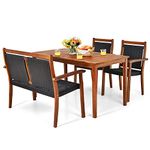 Tangkula 4 Pieces Patio Dining Set for 4, Patiojoy Space-Saving Outdoor Acacia Wood Dining Table and PE Rattan Chairs Set with 1.9” Umbrella Hole, for Garden, Backyard, Deck, Poolside, Balcony