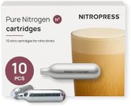NitroPress Pure N₂ Nitrogen Cartridges - Food-Grade Nitrogen Chargers for Nitro Cold Brew Coffee, Cocktails, Tea, Matcha | Use with Original NitroPress or Cream Whipper | 10, 20, 30, 40 or 360 Pack