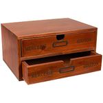 Small Wooden Storage Box with 2 Drawers for Desk Organisers and Accessories, Office Supplies, Countertop, Decorative Rustic Aged Vintage Design (25 x 18 x 13 cm)