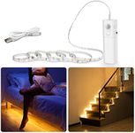 WOBANE LED Strip with Motion Sensor, Rechargeable Wardrobe Lighting, 2 m LED Sensor Light Cabinet Lights, LED Cabinet Lighting for Kitchen, Wardrobe, Stairs, Bed, 2700 K Warm White, 1 Pack