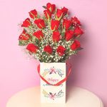 FlowerAura Fresh Live Flower Bouquet of 20 Red Rose Flowers In "Happy Bday" Box For Birthday Gift & Gift For Girlfriend, Boyfriend, Colleagues, Reatives, Husband, Wife & Parents (Same Day Delivery)