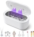 48Khz Ultrasonic Jewelry Cleaner, 30W Ultrasonic Cleaner with 2 UV Lights and Dual Brush Ports, 3 Modes Jewelry Cleaner Ultrasonic Machine with Digital Timer, 12OZ Pod for Eyeglasses, Rings, Retainer