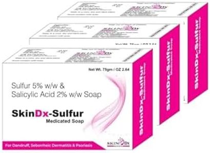 SkinDX Sulphur 5% W/W + Salicylic Acid 2% W/W Anti Bacterial & Anti Fungal Soap Anti Acne, Tan Removal & Glow | Germ Protection | 75 Gm (Pack of 3) |