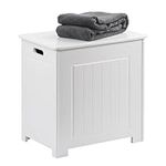 Livhome Laundry Bin for Bathroom Wooden Laundry Storage Box Free Standing Towel Chest Linen Cabinet Furniture Cupboard Cabinets, White 51cm x 40cm x 51cm