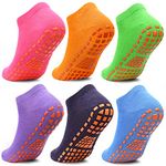 HYCLES Kids Non-Silp Ankle Socks with Girp- 6 Pairs Trampoline Unisex Toddler Socks Anti-Skid Socks for Children 6-9 Years