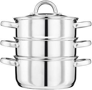 Cooks Professional 3 Tier Stainless Steel Steamer Pan | Durable Vegetable Steam Cooker Pots with Glass Lid, Vent & Twin Handles | Suitable for All Hobs Inc Induction | Dishwasher Safe | 20cm Diameter