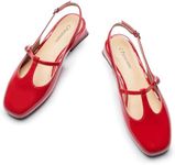 C.Paravano Mary Jane Slingback Pumps Round Toe Low Heel Mary Janes T Strap Slingback Heels Block Heel Mary Janes for Women Sling Back, Red, 7