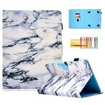 7-inch Tablet Case, Techcircle Pretty Folio Stand Cover w/ [Pencil Holder] [Card Slots] Magnetic Protective Case for Samsung Galaxy 7.0" Tablet, Kindle Fire 7, RCA Voyager Pro 7", White Marble