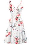 WEACZZY Womens Summer Dress Floral Spaghetti Strap Sleeveless V-Neck Casual Swing Sundress with Pockets (X-Large,Floral White)