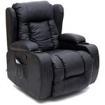 More4Homes CAESAR 10 IN 1 WINGED RECLINER CHAIR ROCKING MASSAGE SWIVEL HEATED GAMING BONDED LEATHER ARMCHAIR (Black)