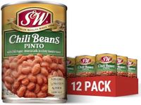 S&W Canned Chili Beans, Pinto Beans, Plant Protein and Fiber, Gluten Free, Vegan, Low Fat, 12 Pack of 15.5 oz Cans