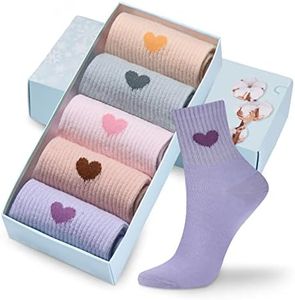 Corlap Women's Crew Socks Ankle High Cotton Fun Cute Athletic Running Socks Gifts For Women (5-Pairs With Present Box), 5 Pairs Cute Colors (100%cotton), 5-9