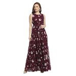 La Zoire Tiered Floral A-Line Maxi Dress Wine