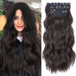 Clip in Hair Extensions 4PCS Brown Black Thick Hair Piece 20 Inches Long Wavy Clip in Extensions Full Head Synthetic Hairpieces for Women (4pcs, 20Inch, 4#)