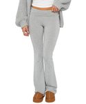 GRMLRPT Women's Fold Over Flare Leggings Low Rise Bell Bottom Lounge Pants Slim Fit Bootcut Wide Leg Y2k Joggers,Grey,S