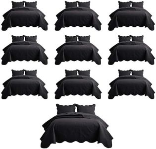 MOONLIGHT20015 10 Pack Queen Quilt Bedding Set (90" x 96") - Bulk Wholesale for Hotels, Guest Bedroom & Airbnbs - Lightweight Microfiber Reversible Floral Embossed Quilts Bedspreads (Black)