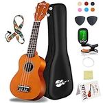 Everjoys Soprano Ukulele Beginner Kit 21 Inch Ukelele w/How to play Songbook Carrying bag Digital Tuner All in One Set (Honey)