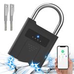 Pothunder Fingerprint Padlock with Key, Heavy Duty Smart Padlock with APP, Biometric Bluetooth Keyless Weatherproof Gate Locks for Outdoor Fence Locker Truck Garages Warehouses