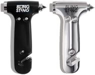 BLINGSTING Car Emergency Escape Hammer, Seatbelt Cutter, Window Breaker Tool, Interior Visor Strap, New Driver Vehicle Safety Essentials, Cute Car Accessories for Women - Black & Silver, 2 Count