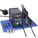 YIHUA 959D Hot Air Rework Station for SMD Soldering 3 Memory Channels with 3 Hot Air Nozzles, Soldering Work Mat, ESD Safe Tweezers(UK Plug)