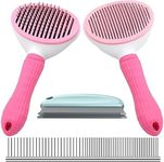 Cat Brush,Self-Cleaning Slicker Brush for Dogs & Cats, 4 in 1Pets Grooming Comb Kit, Removes Loose Hair and Tangles, Promotes Circulation | Include Fine & Coarse Needles Comb, Steel comb, Pet Hair Remover Brush