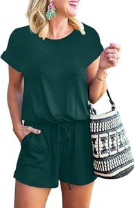 ANRABESS Rompers for Women Summer 2025 Casual Dressy One Piece Tshirt Short Pants Jumpsuit Beach Vacation Outfit Clothes A233-molv-XL Deep Green