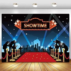 7x5ft Show Time Red Carpet Photography Backdrop for Movie Star Themed Pajamas Party Photo Background Ceremony Party Photo Booth Props Banner