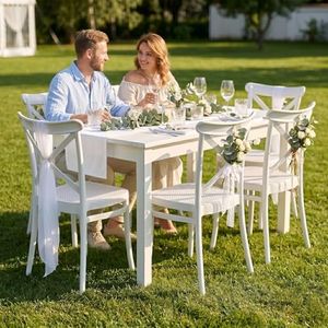 WOOW DEPOT 6 Pack Plastic Outdoor Chairs, Cross Back Patio Dining Chairs, Weather Resistant Stackable Indoor Seating for Wedding Event Party Balcony Garden Bistro Yard Kitchen,No Assembly,White