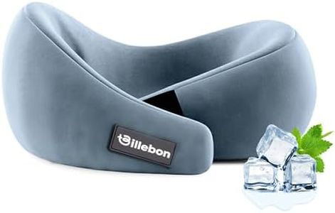 Billebon Gel Infused Memory Foam Neck Pillow, Travel Pillow with Adjustable Velcro Straps, Neck Pillow for Travelling & Flight Travel, Ergonomic Support for Comfort & Pain Relief (Grey)