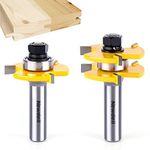 Tongue and Groove Router Bit Set 1/2 Inch Shank，Newdeli 3 Teeth Adjustable T Shape Wood Milling Cutter, Tongue Groove Router Bits