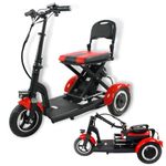 Betty & Bertie - Lupin Quick and Easy Manual Fold up Mobility Scooter 100kg (15st) Capacity. Battery Powered Portable Lightweight Mobility Scooters for Adults with Adjustable Handlebar (Red/Black)