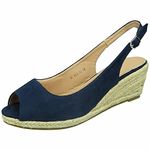 LoudLook Ladies Espadrilles Sandals Womens Slingback Wedge Work Buckle Peeptoe Shoes Size Navy 5