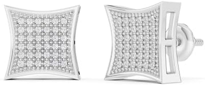 Dazzlingrock Collection 0.15 Carat (ctw) Round White Diamond 8.5mm Concave Square Hip Hop Iced Out Studs in 925 Sterling Silver, Screw Back, Unisex Design Ladies, Mens Real Diamond Earrings