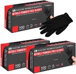 Salon World Safety Black Nitrile Disposable Gloves, 3 Boxes of 100, Size Large, 5.0 Mil - Latex Free, Textured, Food Safe