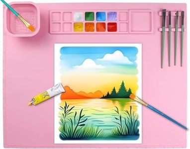 Silicone Painting Mat 20x16 Inches,Large Art Mat with Detachable Water Cup, Non-Slip Craft Trays Reusable Surface for Resin, Clay, Play Doh, DIY Arts & Crafts, Perfect Kids Gift for Girls Boys (Pink)