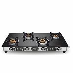 Preethi Blu-Flame Stainless Steel Jumbo Max Glass Top LPG Gas Stove with 4 Burner (Multicolour) (ISI Certified), Standard, GTS 118 Open