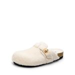 DREAM PAIRS Suede Clogs for Women Adjustable Buckle Mules Cork Footbed Slip-on Shoes with Arch Support,Size 10,White-Furry,SDML2406W