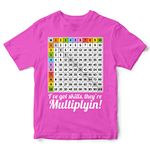 Maths Times Tables Grid Learning T Shirt - Funny Multiplication Math Tee - Mathematics School Teacher Gift Kids Top, Bright Pink, 7-8 Years