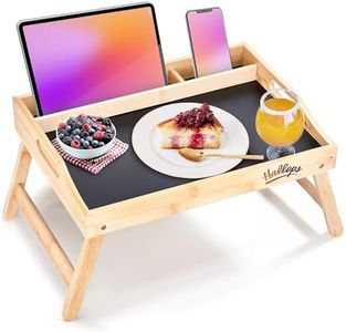 Hallops Bed Trays for Eating and Laptops - Adjustable, Foldable, and Spill-Resistant Bed Table Tray - 2 Media Slots for Phones/Tablets - Lap Trays for Eating on Couch - 2.3" Hx15.7''Lx11''W (Black)