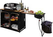 KingCamp Camp Kitchen Table, Portable Camping Cooking Organizer, Extended Slide-Out Bamboo Work Station with Sink, Pop-up Extra Large Storage Space, Idea for RV, Van, Outdoor, Glamping, Grill